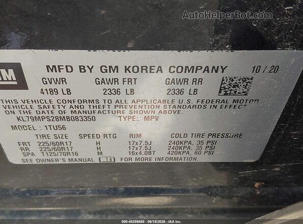 KL79MPS28MB083350 2021 CHEVROLET TRAILBLAZER Blue ძრავის განყოფილების ხედი