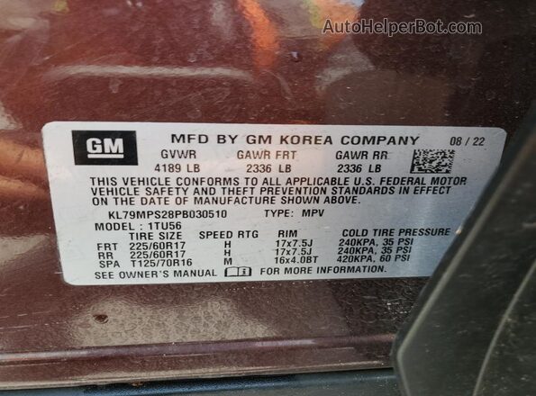 KL79MPS28PB030510 2023 CHEVROLET TRAILBLAZER Burgundy VIN sticker view