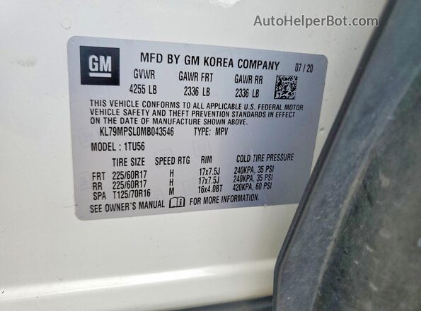 KL79MPSL0MB043546 2021 CHEVROLET TRAILBLAZER White Вид наклейки з VIN-кодом