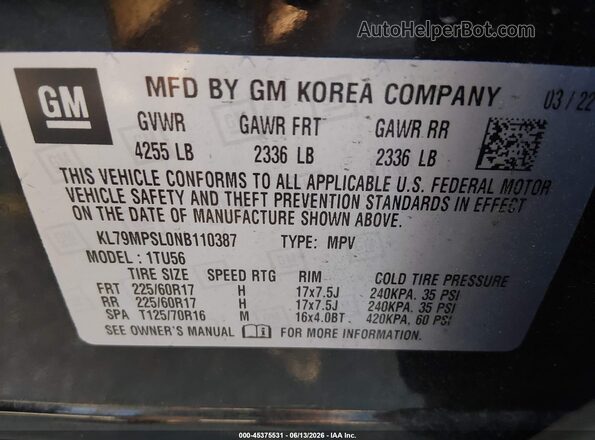 KL79MPSL0NB110387 2022 CHEVROLET TRAILBLAZER Black Widok komory silnika