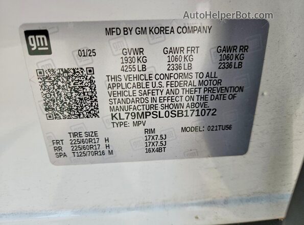 KL79MPSL0SB171072 2025 CHEVROLET TRAILBLAZER White 