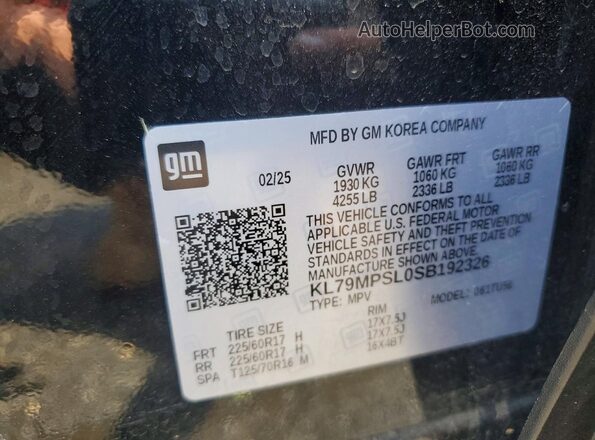 KL79MPSL0SB192326 2025 CHEVROLET TRAILBLAZER Black 