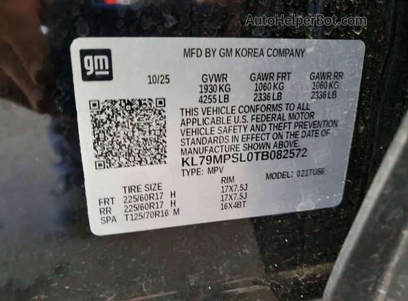 KL79MPSL0TB082572 2026 CHEVROLET TRAILBLAZER Black VIN կոդի պիտակի տեսք