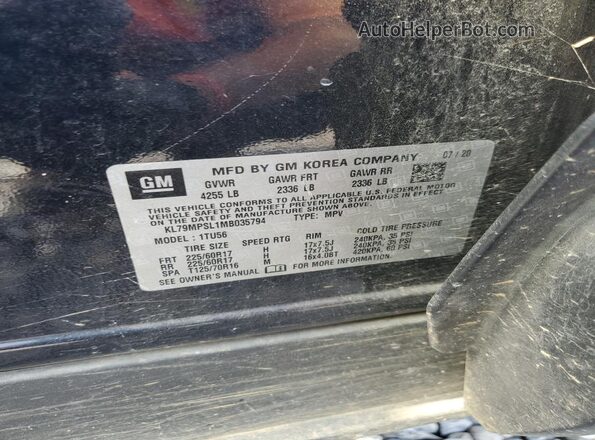 KL79MPSL1MB035794 2021 CHEVROLET TRAILBLAZER Black VIN sticker view