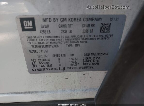 KL79MPSL1MB155806 2021 CHEVROLET TRAILBLAZER White Շարժիչի բաժամունքի տեսք