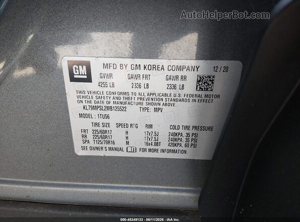 KL79MPSL2MB125522 2021 CHEVROLET TRAILBLAZER Серый Вид подкапотного пространства