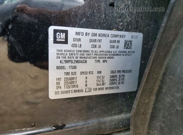 KL79MPSL2NB046336 2022 CHEVROLET TRAILBLAZER Black Engine compartment view