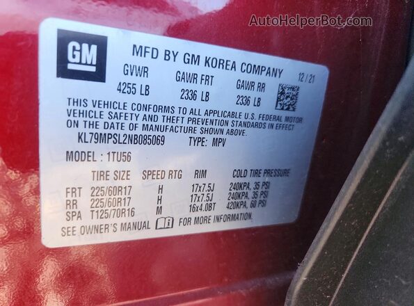 KL79MPSL2NB085069 2022 CHEVROLET TRAILBLAZER Бордовый Вид подкапотного пространства