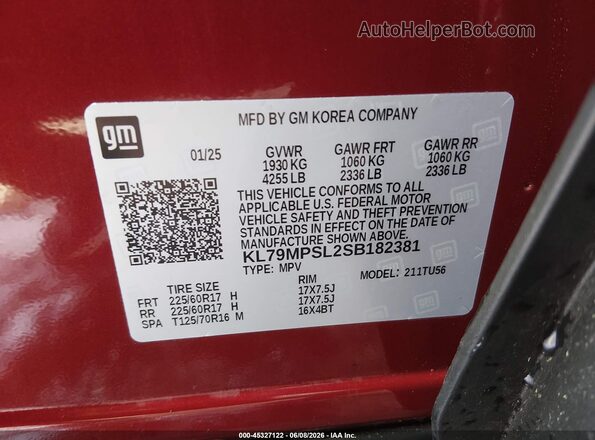 KL79MPSL2SB182381 2025 CHEVROLET TRAILBLAZER Red Engine compartment view