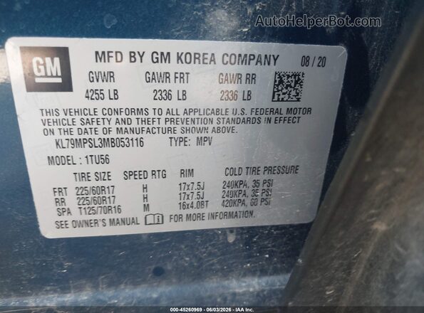 KL79MPSL3MB053116 2021 CHEVROLET TRAILBLAZER Blue Вид підкапотного простору