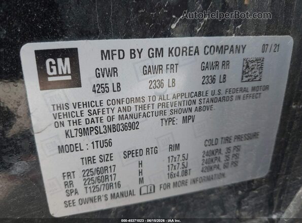 KL79MPSL3NB036902 2022 CHEVROLET TRAILBLAZER Черный Вид подкапотного пространства
