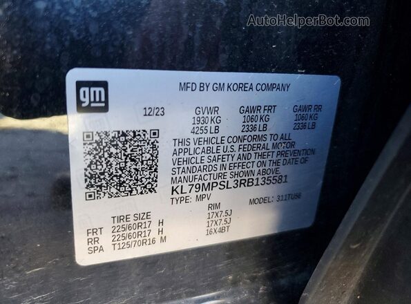 KL79MPSL3RB135581 2024 CHEVROLET TRAILBLAZER Black VIN sticker view