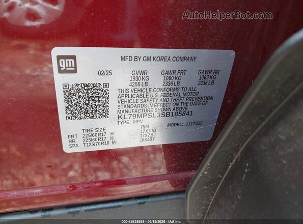 KL79MPSL3SB185841 2025 CHEVROLET TRAILBLAZER Red Engine compartment view