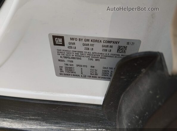 KL79MPSL4NB070945 2022 CHEVROLET TRAILBLAZER White ძრავის განყოფილების ხედი