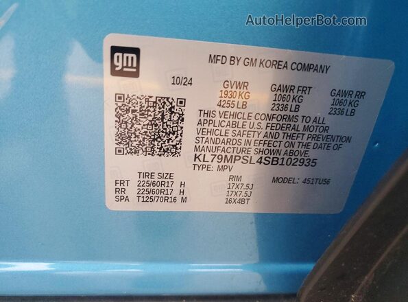 KL79MPSL4SB102935 2025 CHEVROLET TRAILBLAZER Синий Панорамный вид салона 360°