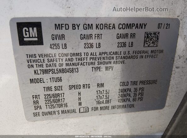 KL79MPSL5NB045813 2022 CHEVROLET TRAILBLAZER White Widok komory silnika