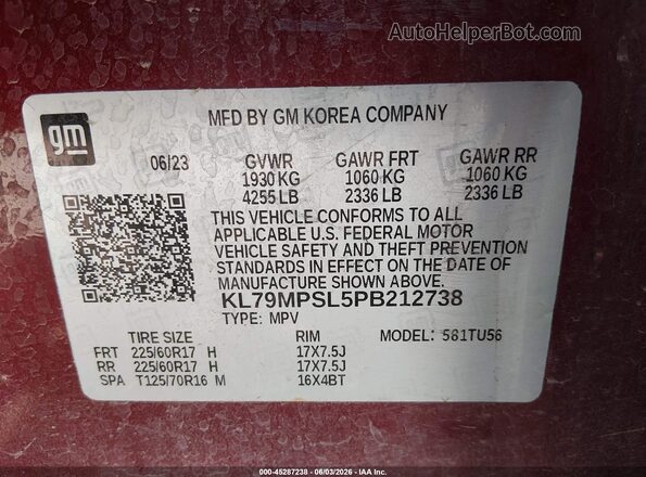 KL79MPSL5PB212738 2023 CHEVROLET TRAILBLAZER Red Вид підкапотного простору