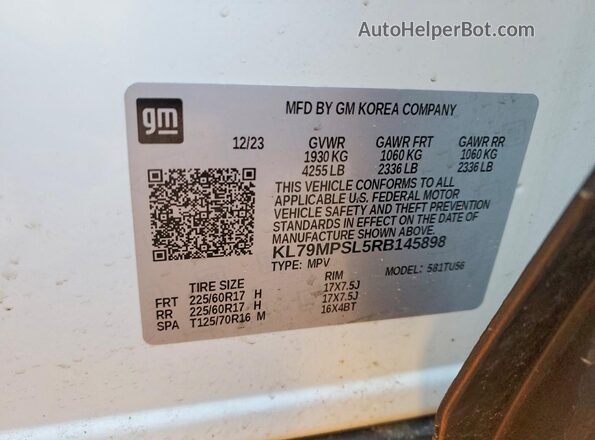 KL79MPSL5RB145898 2024 CHEVROLET TRAILBLAZER White 360 interior view