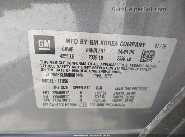 KL79MPSL6MB001446 2021 CHEVROLET TRAILBLAZER Gray ძრავის განყოფილების ხედი