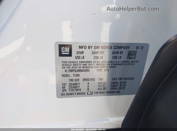 KL79MPSL6MB056950 2021 CHEVROLET TRAILBLAZER White Engine compartment view