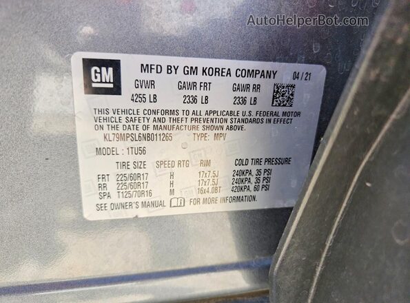 KL79MPSL6NB011265 2022 CHEVROLET TRAILBLAZER Gray 360 interior view