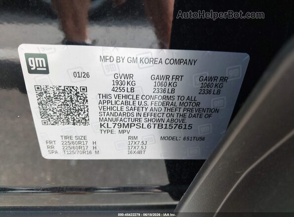 KL79MPSL6TB157615 2026 CHEVROLET TRAILBLAZER Черный Вид подкапотного пространства