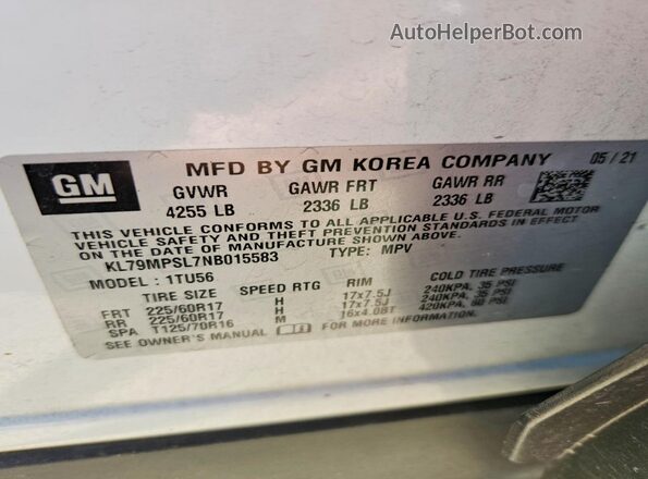 KL79MPSL7NB015583 2022 CHEVROLET TRAILBLAZER White 