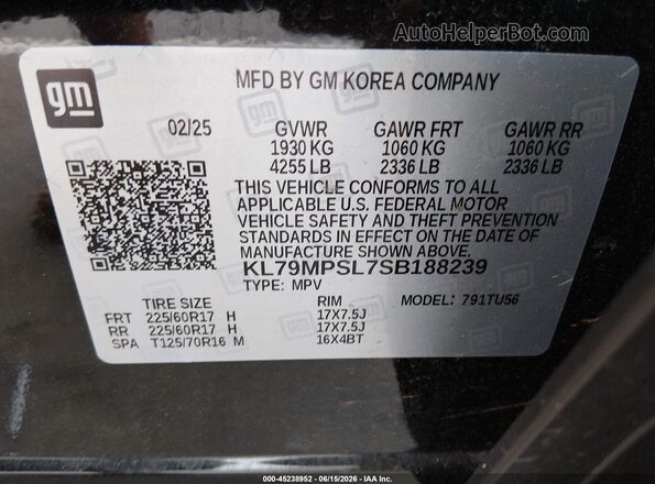 KL79MPSL7SB188239 2025 CHEVROLET TRAILBLAZER Black Vista del compartimento del motor
