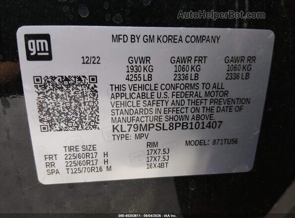 KL79MPSL8PB101407 2023 CHEVROLET TRAILBLAZER Black Շարժիչի բաժամունքի տեսք