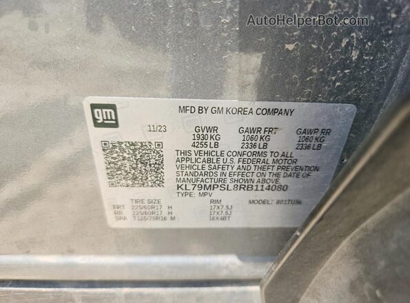 KL79MPSL8RB114080 2024 CHEVROLET TRAILBLAZER Gray VIN sticker view
