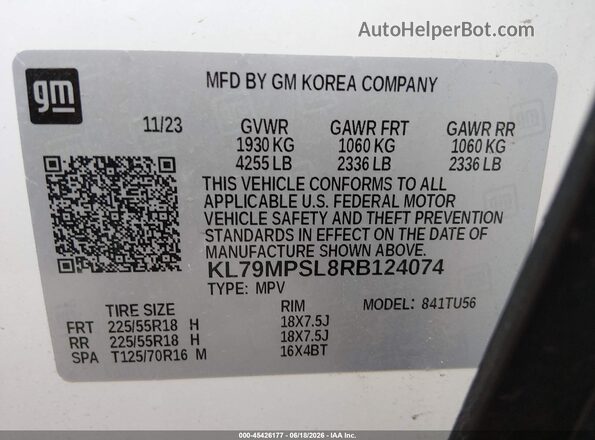 KL79MPSL8RB124074 2024 CHEVROLET TRAILBLAZER Белый Вид подкапотного пространства