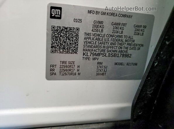 KL79MPSL8SB178982 2025 CHEVROLET TRAILBLAZER White 
