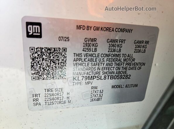 KL79MPSL8TB059282 2026 CHEVROLET TRAILBLAZER Белый Панорамный вид салона 360°