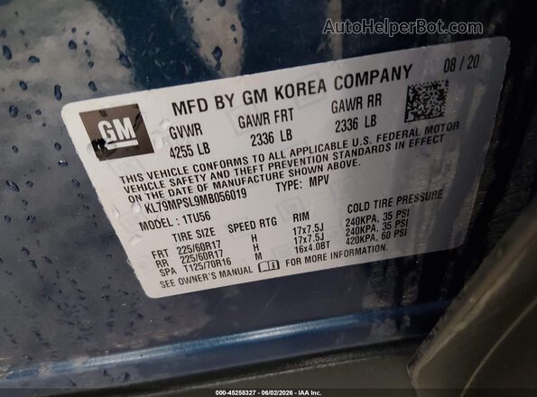 KL79MPSL9MB056019 2021 CHEVROLET TRAILBLAZER Blue Widok komory silnika