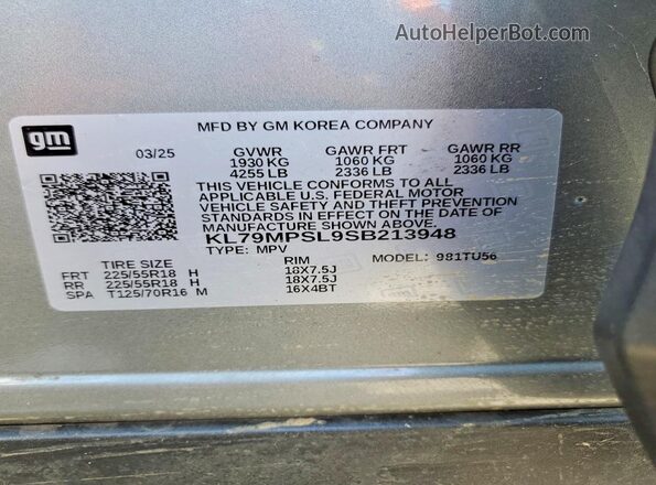 KL79MPSL9SB213948 2025 CHEVROLET TRAILBLAZER Silver 