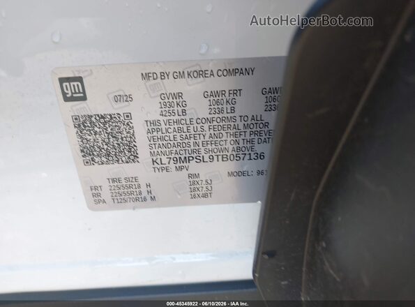KL79MPSL9TB057136 2026 CHEVROLET TRAILBLAZER White Engine compartment view
