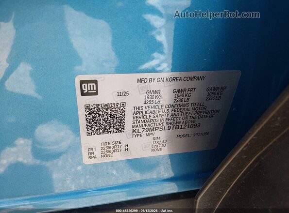 KL79MPSL9TB121093 2026 CHEVROLET TRAILBLAZER Blue Widok komory silnika