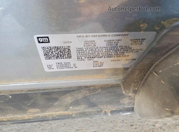 KL79MPSP1SB136494 2025 CHEVROLET TRAILBLAZER Gray VIN კოდის სტიკერის ხედი