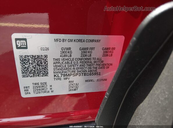 KL79MPSP3TB165951 2026 CHEVROLET TRAILBLAZER Red ძრავის განყოფილების ხედი