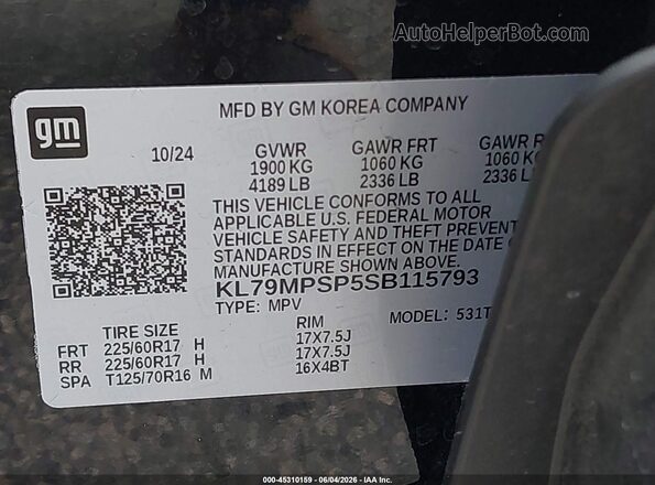 KL79MPSP5SB115793 2025 CHEVROLET TRAILBLAZER Black 