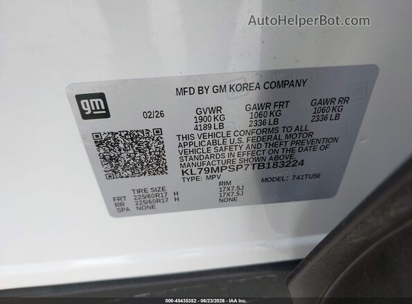 KL79MPSP7TB183224 2026 CHEVROLET TRAILBLAZER White ძრავის განყოფილების ხედი