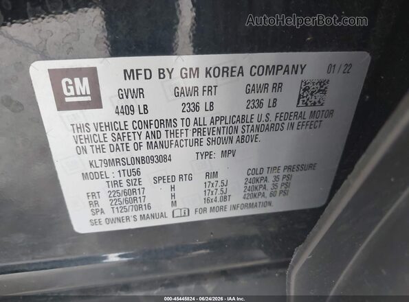 KL79MRSL0NB093084 2022 CHEVROLET TRAILBLAZER Black Вид підкапотного простору