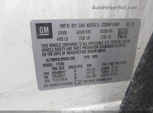 KL79MRSL0PB001300 2023 CHEVROLET TRAILBLAZER Белый Вид подкапотного пространства