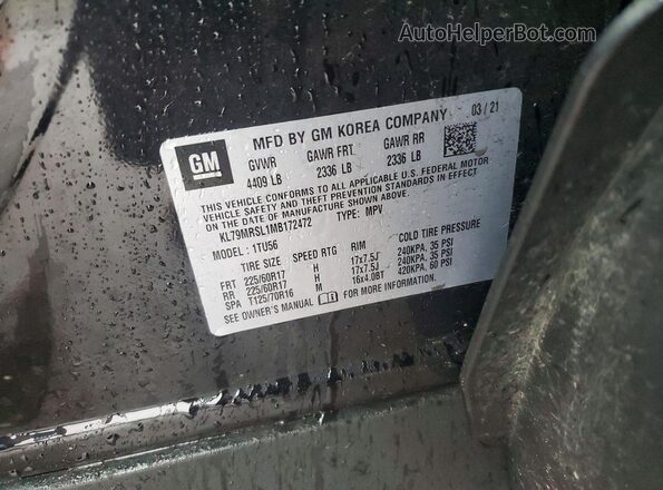 KL79MRSL1MB172472 2021 CHEVROLET TRAILBLAZER Black Շարժիչի բաժամունքի տեսք