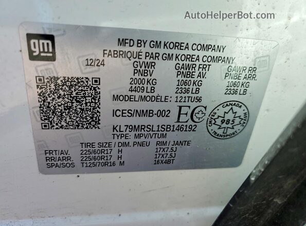 KL79MRSL1SB146192 2025 CHEVROLET TRAILBLAZER White VIN կոդի պիտակի տեսք