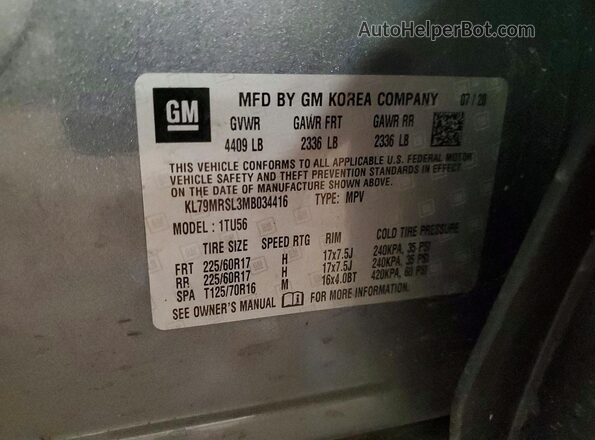 KL79MRSL3MB034416 2021 CHEVROLET TRAILBLAZER Gray 