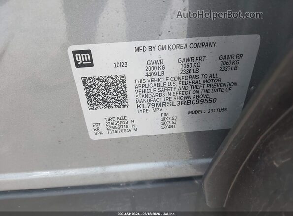 KL79MRSL3RB099550 2024 CHEVROLET TRAILBLAZER Gray Vista del compartimento del motor