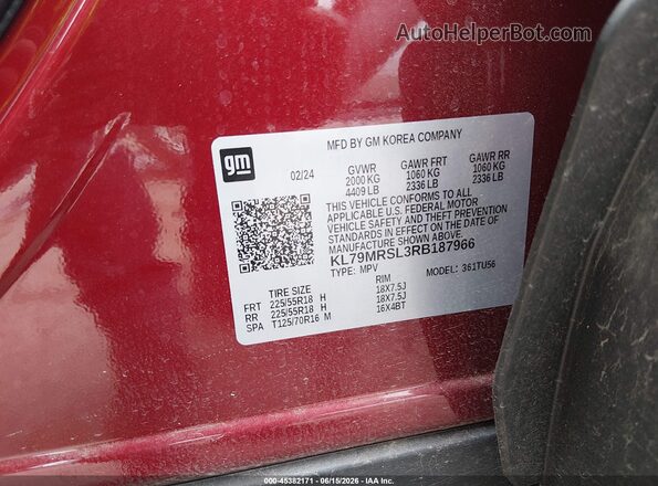 KL79MRSL3RB187966 2024 CHEVROLET TRAILBLAZER Burgundy Widok komory silnika