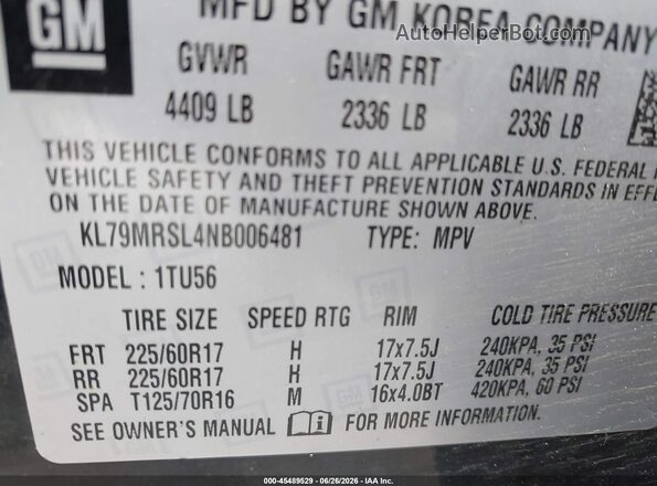 KL79MRSL4NB006481 2022 CHEVROLET TRAILBLAZER Black Widok komory silnika