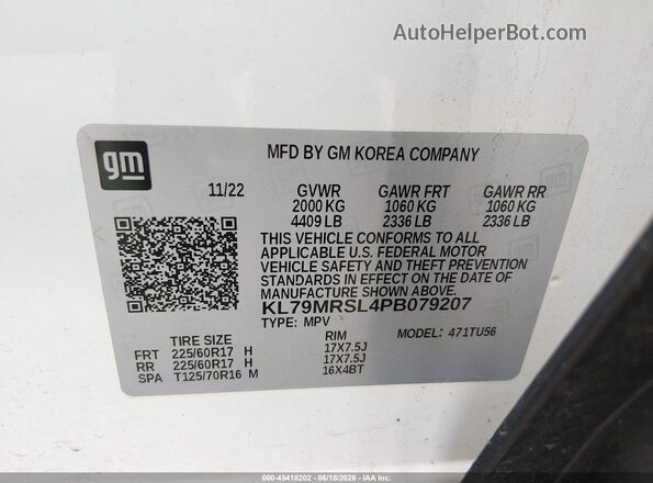 KL79MRSL4PB079207 2023 CHEVROLET TRAILBLAZER White Շարժիչի բաժամունքի տեսք
